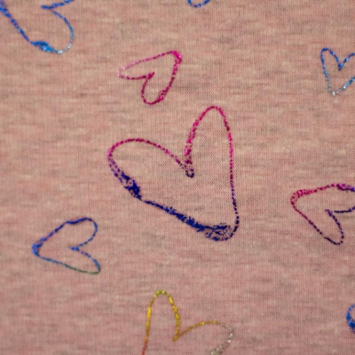 Alpenfleece | Farsund Herz | Rosa mit buntem Flock