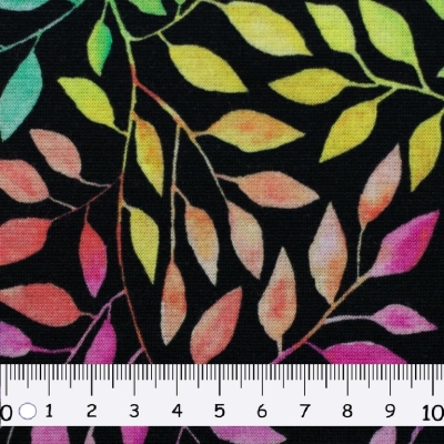 Alpenfleece | ISLA | Blätter Schwarz Regenbogenfarben