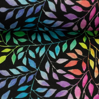 Alpenfleece | ISLA | Blätter Schwarz Regenbogenfarben