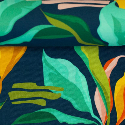 Jersey Pique Polo | Malta | Blumen bunt mint | Marineblau