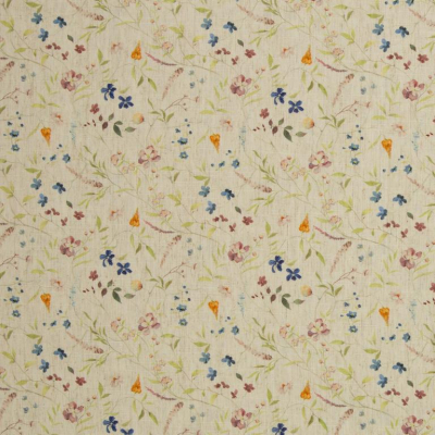 Leinen | Viskose MADEIRA | Hellbeige Blüten bunt