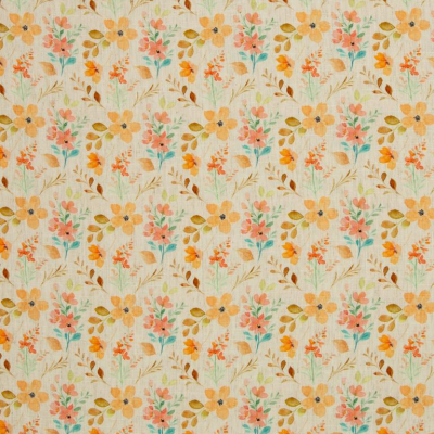 Leinen | Viskose MADEIRA | Hellbeige Blüten orange mint
