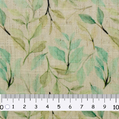 Leinen | Viskose MADEIRA | Hellbeige Blüten türkis mint