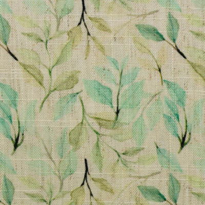 Leinen | Viskose MADEIRA | Hellbeige Blüten türkis mint