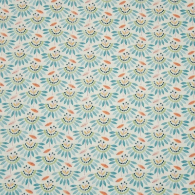 Baumwolle | Emilie | Blüten türkis orange Weißgrundig