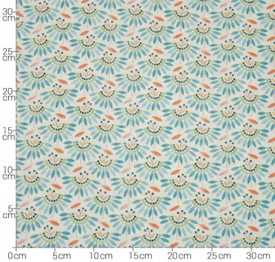 Baumwolle | Emilie | Blüten türkis orange Weißgrundig