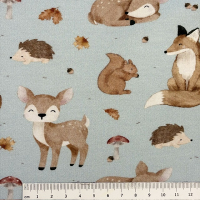 French Terry | Eigenproduktion | Waldtiere hellblau