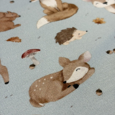 French Terry | Eigenproduktion | Waldtiere hellblau