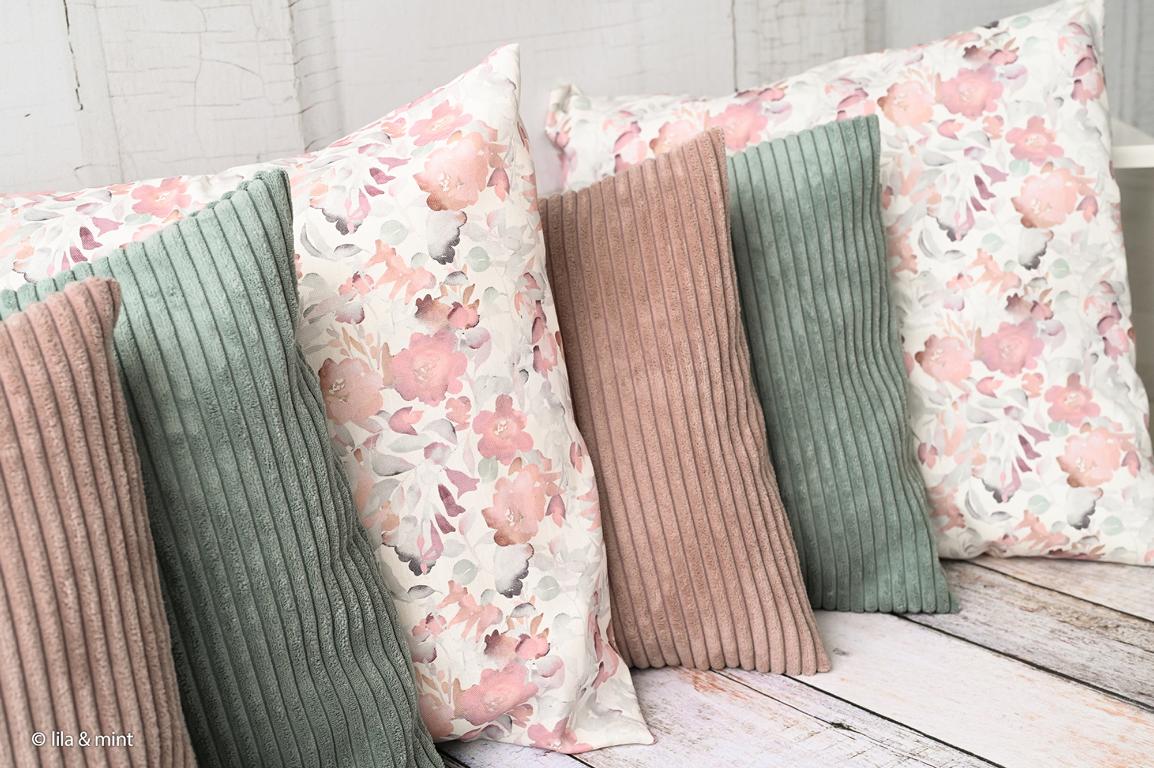 Kissen Breitcord Rosa Samtcord Breitcord WANJA Salbei Mint