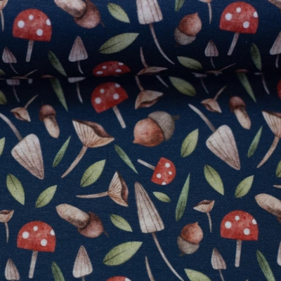 Jersey | JULE Herbst | Jeansblau mit Blätter Pilze