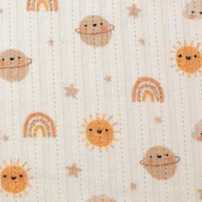 Pointoille Strickjersey | Valencia Sonne Mond Sterne | weiß