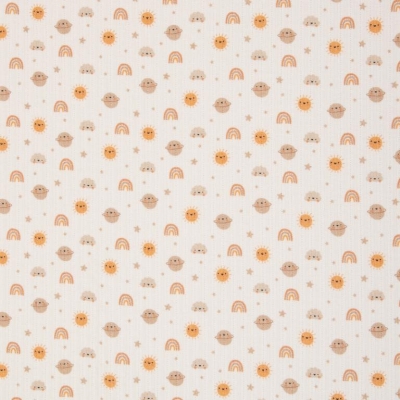 Pointoille Strickjersey | Valencia Sonne Mond Sterne | weiß