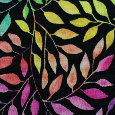 Alpenfleece | ISLA | Blätter Schwarz Regenbogenfarben