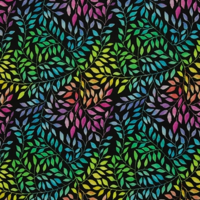 Alpenfleece | ISLA | Blätter Schwarz Regenbogenfarben