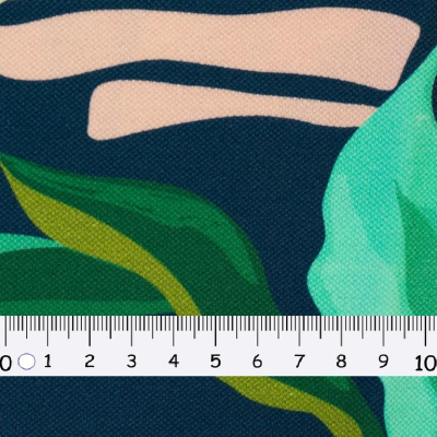 Jersey Pique Polo | Malta | Blumen bunt mint | Marineblau