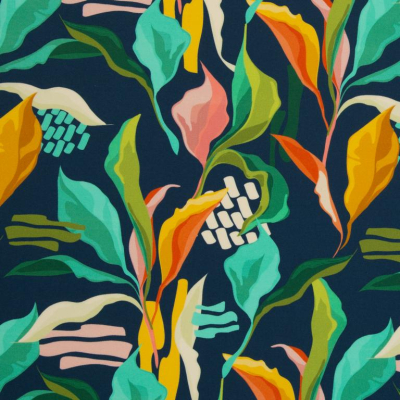 Jersey Pique Polo | Malta | Blumen bunt mint | Marineblau