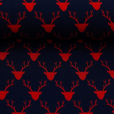 Viskose | MARIA | Hirsche Marineblau Dunkelrot