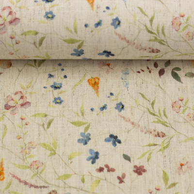 Leinen | Viskose MADEIRA | Hellbeige Blüten bunt