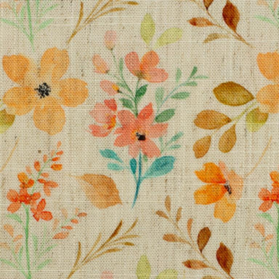 Leinen | Viskose MADEIRA | Hellbeige Blüten orange mint