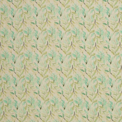 Leinen | Viskose MADEIRA | Hellbeige Blüten türkis mint