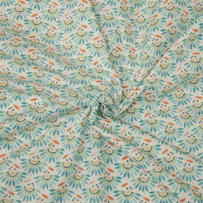 Baumwolle | Emilie | Blüten türkis orange Weißgrundig