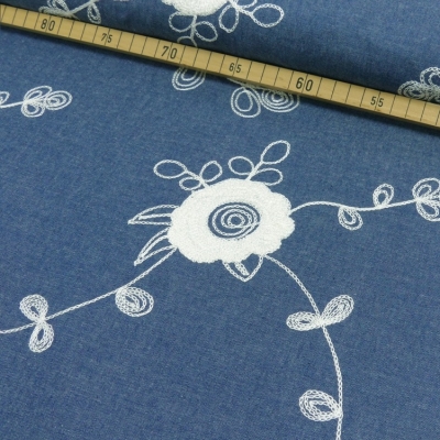 Jeans | Stickerei Blumen weiß | Jeansblau